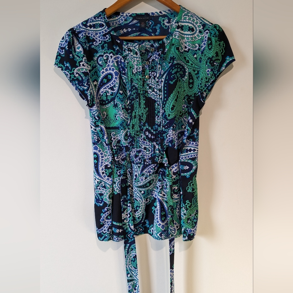 TH Abstract Print Blue & Green Blouse